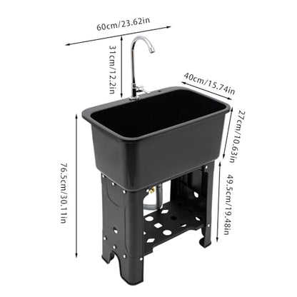 Laundry Sink, Freestanding Plastic Laundry Sink With Washboard Utility Sink Laundry Tub Indoor and Outdoor Utility Sink with Faucet Hoses Drain Kit for Laundry Room Washing Room Garden Garage - color: 23.62*15.75*30.12in -Black
