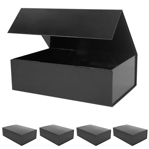 Aimyoo Black Gift Box, 13.8x9x4.3 in Presents Box with Lids Magnetic Closure Rectangle Collapsible for Groomsman Proposal Box, Wedding, Birthday Gift Packging 5 Pack - color: Black, size: 5 count (Pack of 1)