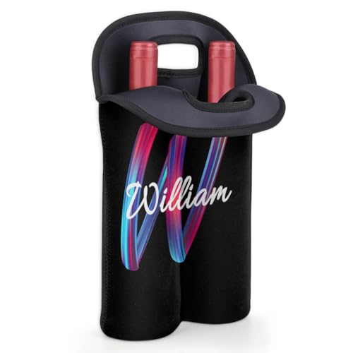 Personalized 2 Bottle Wine Carrier Tote Custom wtih Name, Customize Neoprene Wine Bottle Carrier Sleeve Travel Wine Holder Gift Bags - color: Black, size: Medium