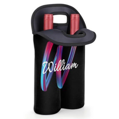Personalized 2 Bottle Wine Carrier Tote Custom wtih Name, Customize Neoprene Wine Bottle Carrier Sleeve Travel Wine Holder Gift Bags - color: Black, size: Medium