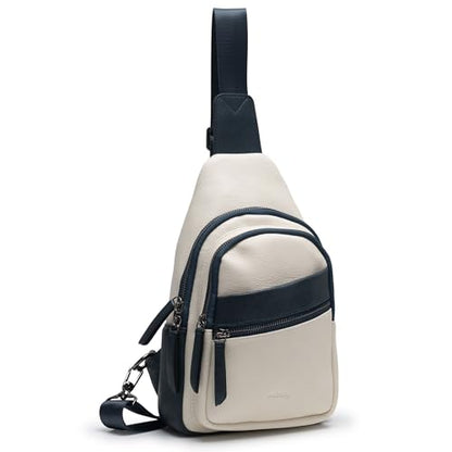 Alldaily Large Sling Bag for Women Crossbody Purse Leather Fashionable Trendy Chest Bag for Travel, Fanny Pack (Dark Blue&White) - color: Dark Blue With White