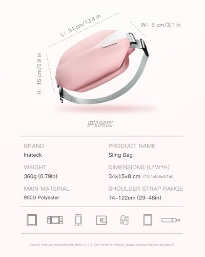 Inateck Sling Bag X, Multi-pocket Crossbody Shoulder Chest Bag with Adjustable Shoulder Strap, Water-resistant Waist Fanny Pack for Men, Women, Travel, Daily Use, Cycling, Hiking, Pink, Large - color: Pink, size: Large