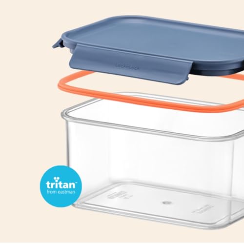 LocknLock Tritan Plastic Bisfree Modular Plus Food Storage Container Set, Lunch, Meal Prep, Stackable, BPA-Free, Leakproof, Freezer-Safe, 4 Pieces, 2 Boxes and 2 Lids, Navy, 2.1L - color: Navy, size: 4 set (2 containers & 2 Lids), 2100 ml