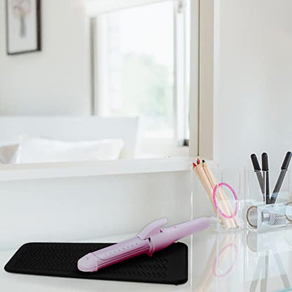2PCS Silicone Heat Resistant Mat Pouch for Hair Straightener, Curling Iron, Flat Iron and Hot Hair Tools Black - color: Black, size: 2 Pack