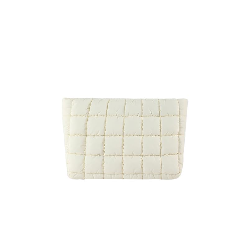 Puffy Quilted Makeup Bag for Women, Cosmetic Bag, Travel Toiletry Organizer Pouch Clutch (white) - color: white