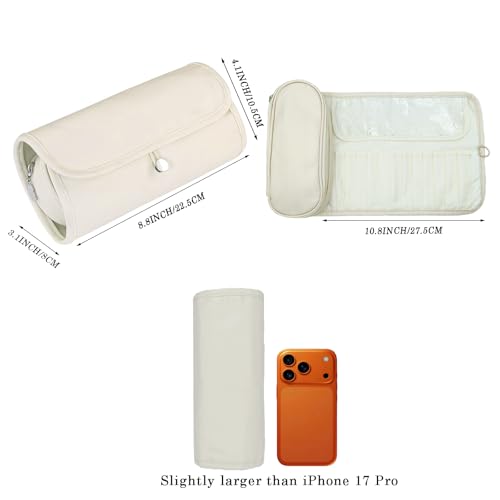Travel Makeup Organizer, Foldable Roll-Up Cosmetic Storage Bag for Women (Beige) - color: Beige