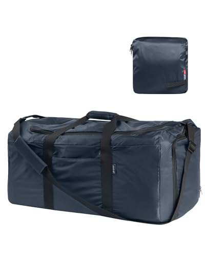 pack all 65L Foldable Travel Duffel Bag, Packable Weekender Bag with Shoe Compartment, Water-Resistant Gym Bag with Adjustable Strap for Overnight, Sports and Camping (Navy) - color: Navy, size: 65L