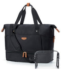 Missnine Weekender Bag for Women, Foldie Travel Bag Expandable with Shoes Compartment Travel Duffel 50L Carry on Overnight Gym - color: Black, size: Set (2 Pcs)