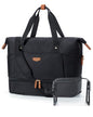 Missnine Weekender Bag for Women, Foldie Travel Bag Expandable with Shoes Compartment Travel Duffel 50L Carry on Overnight Gym - color: Black, size: Set (2 Pcs)