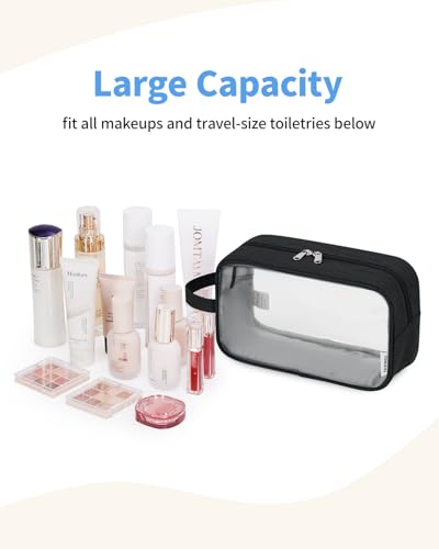 Narwey Clear Travel Toiletry Bags for Traveling Toiletries Men Women, Clear Makeup Bag Cosmetic Bag with Zipper, Make Up Pouch Organizer Bag with Handle, Skincare Beach Snack Medicine Bag, Black - color: Clear-Black