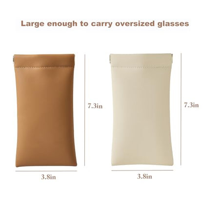 Squeeze Top Sunglass Case, New Organosilicon Soft PU Leather Eyeglass Glass Case Travel Large Sunglasses Pouch - color: Brown+beige