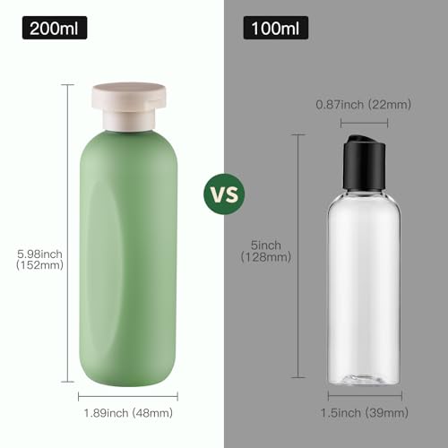 Empty Shampoo Bottles 6.7oz - Large Size Refillable Plastic Liquids Toiletry Containers - Empty Leak Proof Lotion Toiletries Dispenser - Green Flip Cap Top Body Wash and Cosmetic Set 4 Pack - color: Green