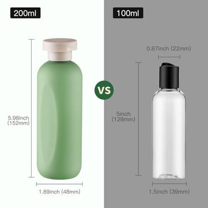 Empty Shampoo Bottles 6.7oz - Large Size Refillable Plastic Liquids Toiletry Containers - Empty Leak Proof Lotion Toiletries Dispenser - Green Flip Cap Top Body Wash and Cosmetic Set 4 Pack - color: Green