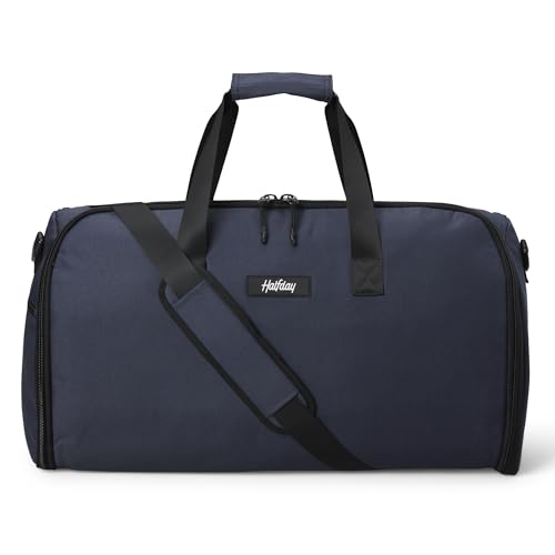 Halfday Convertible 2-in-1 Garment Duffel Weekender Bag 45L: Wrinkle-Free Travel (Hanging Suit Compartment, Shoe Pockets, Trolley Sleeve), Durable & Water-Resistant Carry-on, Marine - color: Marine, style: Original, 45l