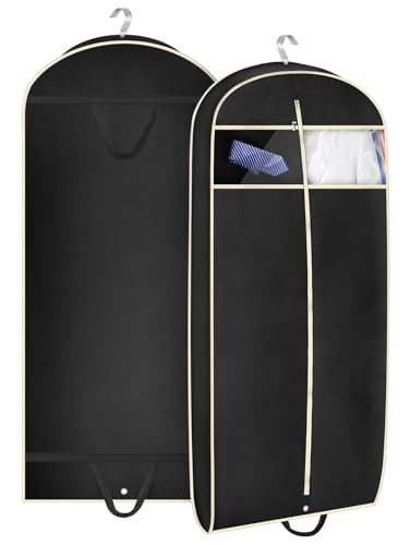 MISSLO 43" Gusseted Travel Garment Bag with Accessories Zipper Pocket Breathable Suit Garment Cover for Shirts Dresses Coats, Black - color: Black, size: 43 inch