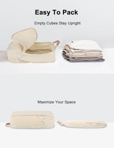 4 Set Compression Packing Cubes, Expandable Travel Organizer Bags, Water-Repellent Nylon, Space-Saving Luggage Set for Suitcase, Carry-on, Home Storage (4, Beige, Compression) - color: Beige