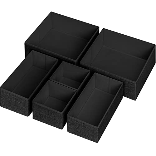 Criusia 6 Pack Clothes Drawer Organizer Dividers, Fabric Foldable Closet Dresser Drawer Organizer for Clothing, Bra Sock Underwear Drawer Organizer for Nursery Bedroom Organization (6 Bins, Black) - color: Black, size: 6 Pack