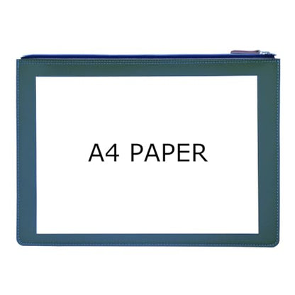 PU Leather A4 File Folder Zipper Document Holder Envelope Folder Case for Receipt Contract (Haze Blue) - color: Haze Blue