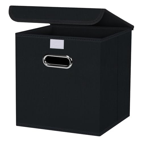 Fabric Storage Cube Bins with Lids Closet Organizers collapsible storage bins basket with Handles for Home,Storage Boxes for Organizing,1 Pack,(Black) - color: Black, size: 1Pack