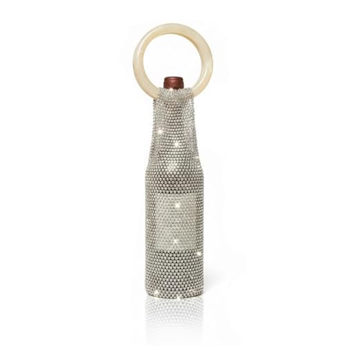 Wine Pouch Mesh Bag, Resin Handle Wine Bag, Sparkly Rhinestone Handwoven Mesh Bags, Party Water Bottle Bags Accessory, Daily Housewarming Party Use - color: White