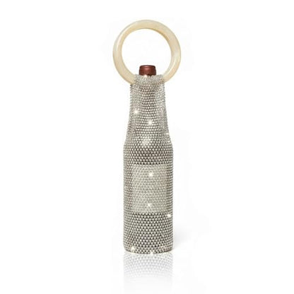 Wine Pouch Mesh Bag, Resin Handle Wine Bag, Sparkly Rhinestone Handwoven Mesh Bags, Party Water Bottle Bags Accessory, Daily Housewarming Party Use - color: White