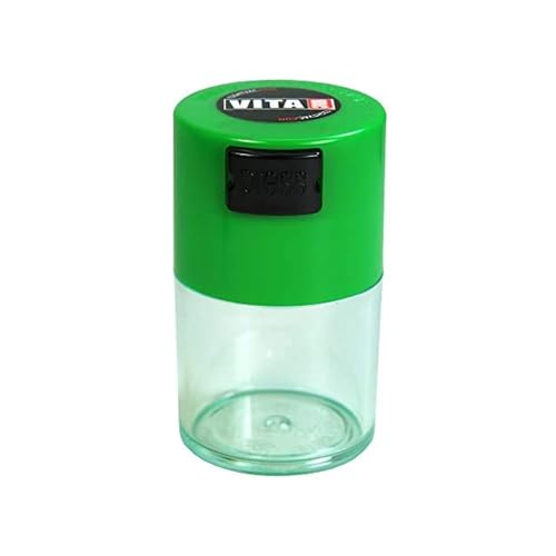 Vitavac - 5g to 20 grams Airtight Multi-Use Vacuum Seal Portable Storage Container for Dry Goods, Food, and Herbs - Green Clear - color: Green Clear