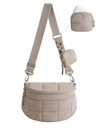BAGSMART Small Crossbody Bags for Women, Puffer Cute Bum Bag with Pouch, Quilted Purse for Daily Travel College - color: Camel, size: 4.6L