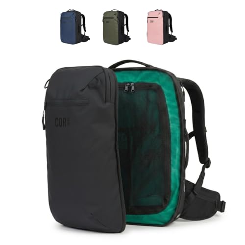 COR Surf Travel Backpack Carry On Backpack for Airplanes - Travel Backpack with Clamshell Design The Island Hopper - 40L Black - color: Black, size: 40L