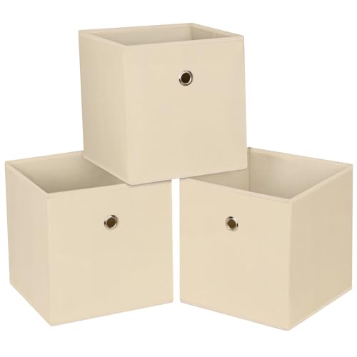Foldable Storage Cubes Bins ,11 Inch Cloth Storage Cube Fabric Storage Box Cubes Organizer Baskets with Handles for Home Organizer Set of 3 (Creamy-White) - color: Creamy-White, size: 3 Pack