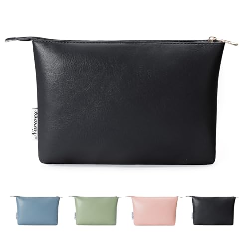 Narwey Small Makeup bag for Purse, Small Makeup Pouch for Purse Cosmetic Bag with Zipper, Cute PU Leather Make up Pouch for Women Girls (Black) - color: A-Black