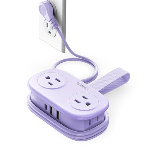ORICO 4FT Purple Cruise Approved Travel Power Strip with 4 AC Outlets, 2 USB-A Ports, and 1 USB-C Port, 45° Flat Plug Extension Cord with Non Surge Protector for Travel/Home/Dorm/Office-AP3 - color: Purple