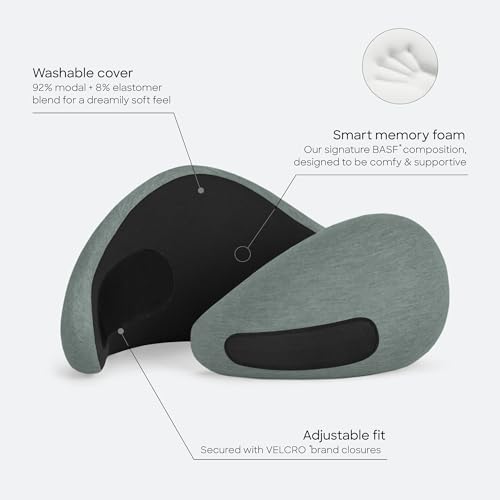 Ostrichpillow Go Neck Pillow, Travel Pillows for Airplanes, Premium Memory Foam Travel Pillow, 360º Ergonomic Design, Asymmetrical Sides, Travel Bag Included, Washable Modal Cover - color: Green Moss