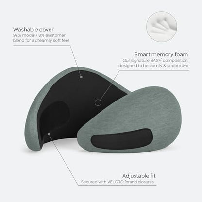 Ostrichpillow Go Neck Pillow, Travel Pillows for Airplanes, Premium Memory Foam Travel Pillow, 360º Ergonomic Design, Asymmetrical Sides, Travel Bag Included, Washable Modal Cover - color: Green Moss