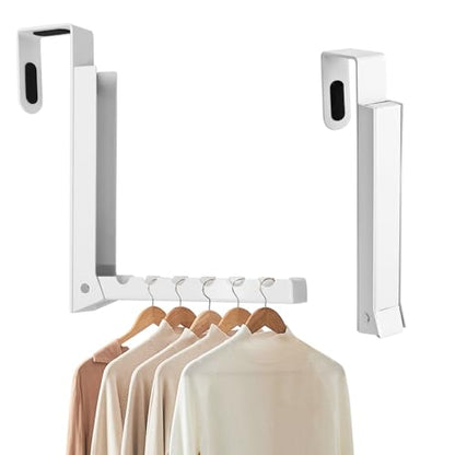 Uenhoy Foldable Over The Door Hanger Hooks for Clothes, Collapsible Folding Over The Door Drying Rack for Laundry Dorm Bedroom, Portable Clothing Coat Rack Overdoor Hanger, White