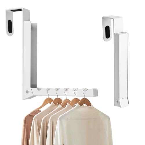 Uenhoy Foldable Over The Door Hanger Hooks for Clothes, Collapsible Folding Over The Door Drying Rack for Laundry Dorm Bedroom, Portable Clothing Coat Rack Overdoor Hanger, White