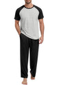Yincro Mens Pajamas Set Lightweight Loungewear Short Sleeve Top and Pants Soft Sleepwear Pjs Sets - color: Light Gray-black, size: Large
