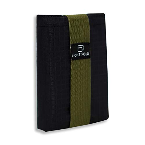 LIGHT FOLD Ultra Slim Tri-Fold Wallet with RFID Blocking, Lightweight Minimalist Men’s Wallet with Elastic Band, Waterproof Durable Nylon Fabric, Slim Front Pocket Card Holder Fits 12 Cards & Cash - color: Army Green