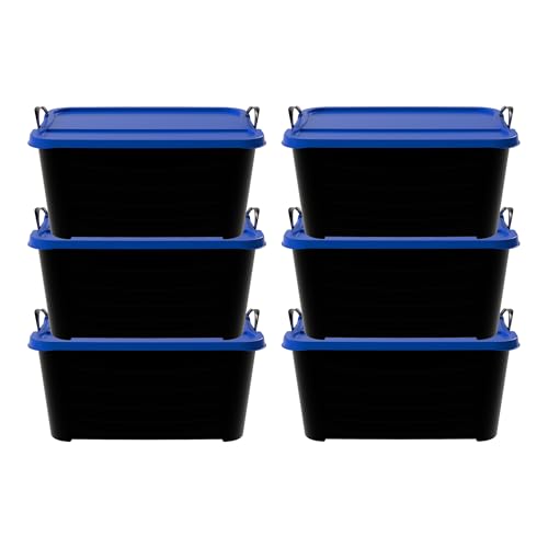 Life Story 6 Pack Heavy Duty Stackable Storage Bin, 55 Quart Home Organizer, Versatile Lightweight Locking Bins with Carrying Handles, Black/Blue - color: Black/Blue, size: 6