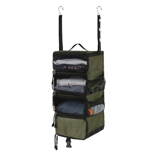 Surblue Hanging Travel Organizer Portable Hanging Luggage Organizer Multiple Compartments Collapsible Compression Closet Packing Cubes,Green,S - color: Green, size: Small