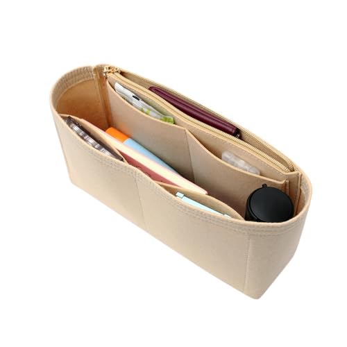 Surblue Purse Organizer Insert for Handbags, Felt Bag Organizer with Zippers Handbag Shaper Pouch for Classic 19 Flap Bag, Marmont, Onthego,（Khaki, Slender M） - color: Khaki, size: Slender M