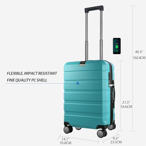 KROSER Hardside Expandable Carry On Luggage with Spinner Wheels & Built-in TSA Lock, Durable Suitcase Rolling Luggage with USB Port, Carry-On 20-Inch, Lake Blue - color: Lake Blue
