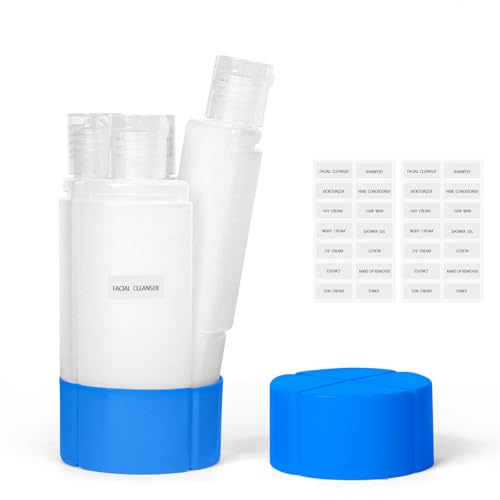 Olatay Travel Bottle, TSA approved 4-in-1 Leak-Proof Bottle, 4 * 60ml/2oz, with 2 Pre-printed Labels for Travel Gym Camping, Carry-On Travel Size Toiletries Shampoo Lotion Bottle for Women Men（Blue) - color: Blue