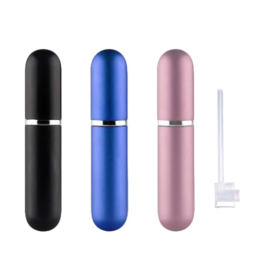 Travel Refillable Perfume Atomisers, 5ML, 3 Pcs Mini Portable Spray Bottles, Round Tube Set With 1 Flat Separated Tool, for Home Business Trip (Black+Blue+Champagne)(4pcs) - color: Black+Blue+Champagne