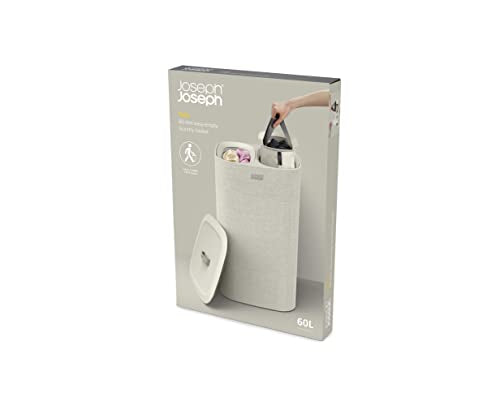 Joseph Joseph Tota 60 liter/15.8 gallon Laundry Hamper Separation Basket with lid, 2 Removable Washing Bags with Handles- Ecru - color: Ecru, style: Dual Compartment 60L