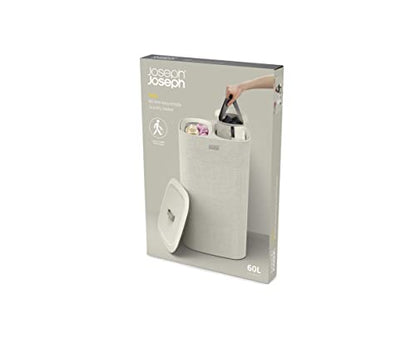 Joseph Joseph Tota 60 liter/15.8 gallon Laundry Hamper Separation Basket with lid, 2 Removable Washing Bags with Handles- Ecru - color: Ecru, style: Dual Compartment 60L