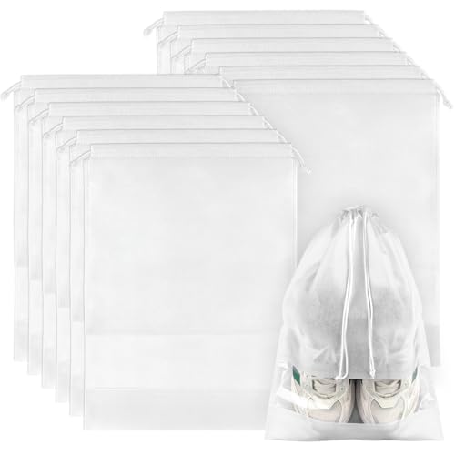 12 Pack Shoe Bags for Travel, Large Travel Shoe Bags for Packing with Clear Window, Dustproof Drawstring Travel Shoe Storage Bags Travel Essentials for Men & Women, White - color: White