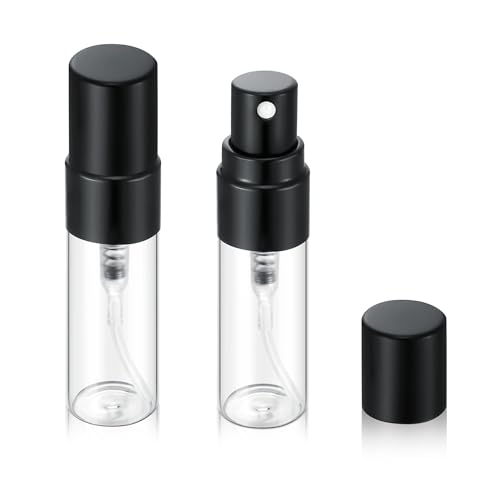 20Pcs 3ml Empty Clear Glass Mist Spray Bottle Refillable Mini Perfume Atomizer Travel Sample Bottle with Black Aluminized Nozzle Makeup Container for Perfume (3ml Black Caps) - color: 3ml Black Caps