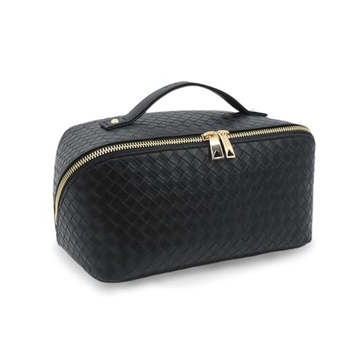 Travel Makeup Bag – Large Cosmetic Organizer with Waterproof PU Leather, Smooth Double Zipper & Tear-Resistant Lining, Toiletry Pouch for Women (Black) - color: 03-Black