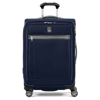 Travelpro Platinum Elite Softside Expandable Checked Luggage, 8 Wheel Spinner Suitcase, TSA Lock, Men and Women, Dark Blue, Checked Medium 25-Inch - color: Dark Blue, size: Checked-Medium 25-Inch