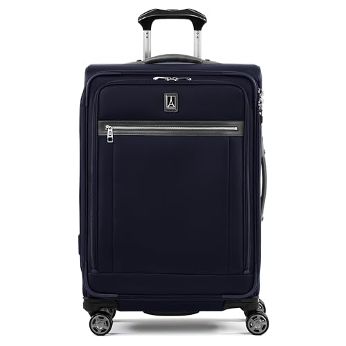 Travelpro Platinum Elite Softside Expandable Checked Luggage, 8 Wheel Spinner Suitcase, TSA Lock, Men and Women, Dark Blue, Checked Medium 25-Inch - color: Dark Blue, size: Checked-Medium 25-Inch